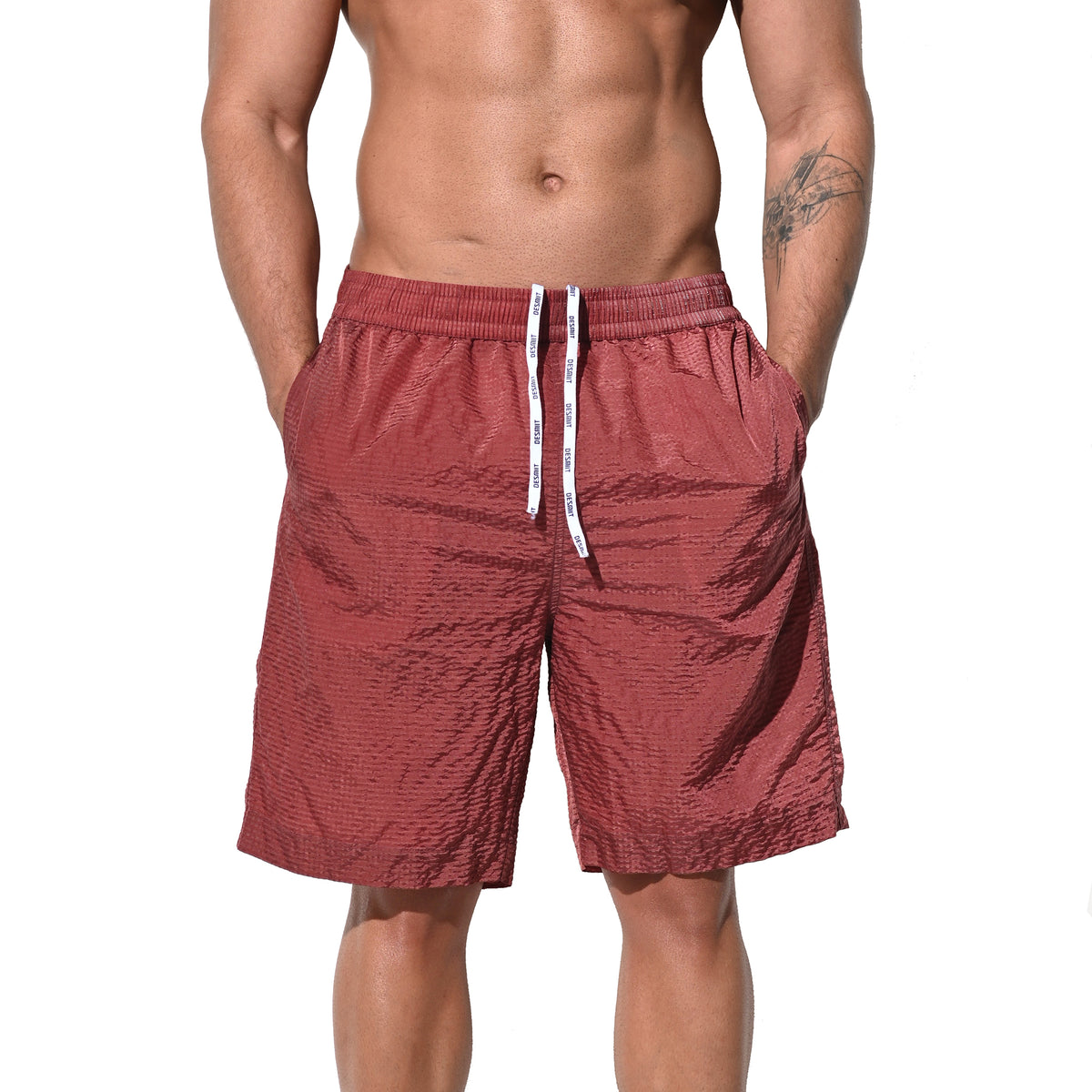DESMIIT Men's Mid‑Length Solid Color Ultra‑Thin Fast‑Dry Beach Shorts, Casual Summer Swim Trunks with Pockets B5238