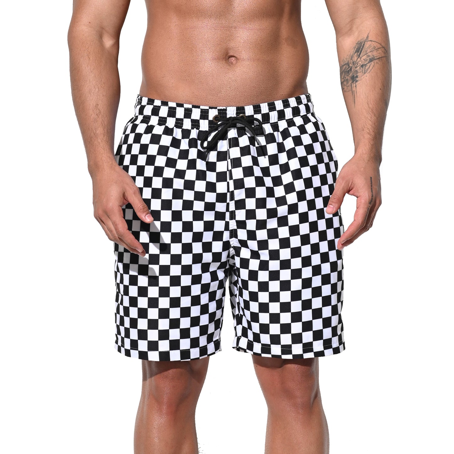 DESMIIT Men's Mid‑Length Plaid Beach Shorts, Soft & Durable Casual Summer Board shorts with Pockets B5240