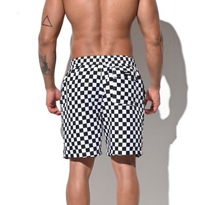 DESMIIT Men's Mid‑Length Plaid Beach Shorts, Soft & Durable Casual Summer Board shorts with Pockets B5240