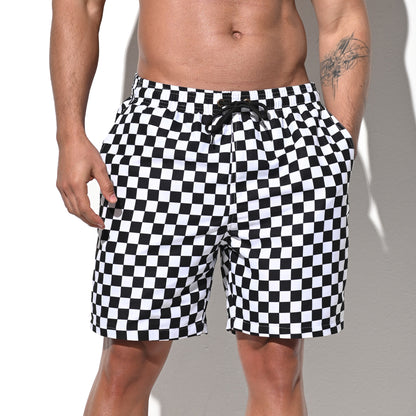 DESMIIT Men's Mid‑Length Plaid Beach Shorts, Soft & Durable Casual Summer Board shorts with Pockets B5240