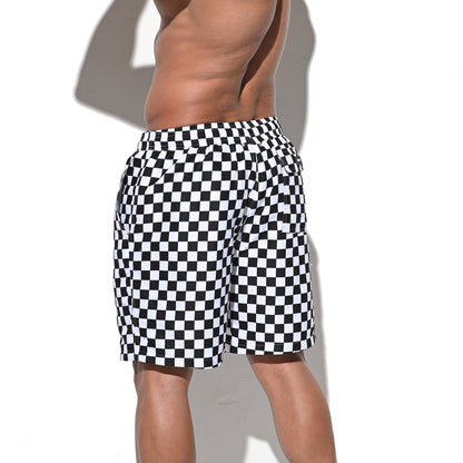 DESMIIT Men's Mid‑Length Plaid Beach Shorts, Soft & Durable Casual Summer Board shorts with Pockets B5240