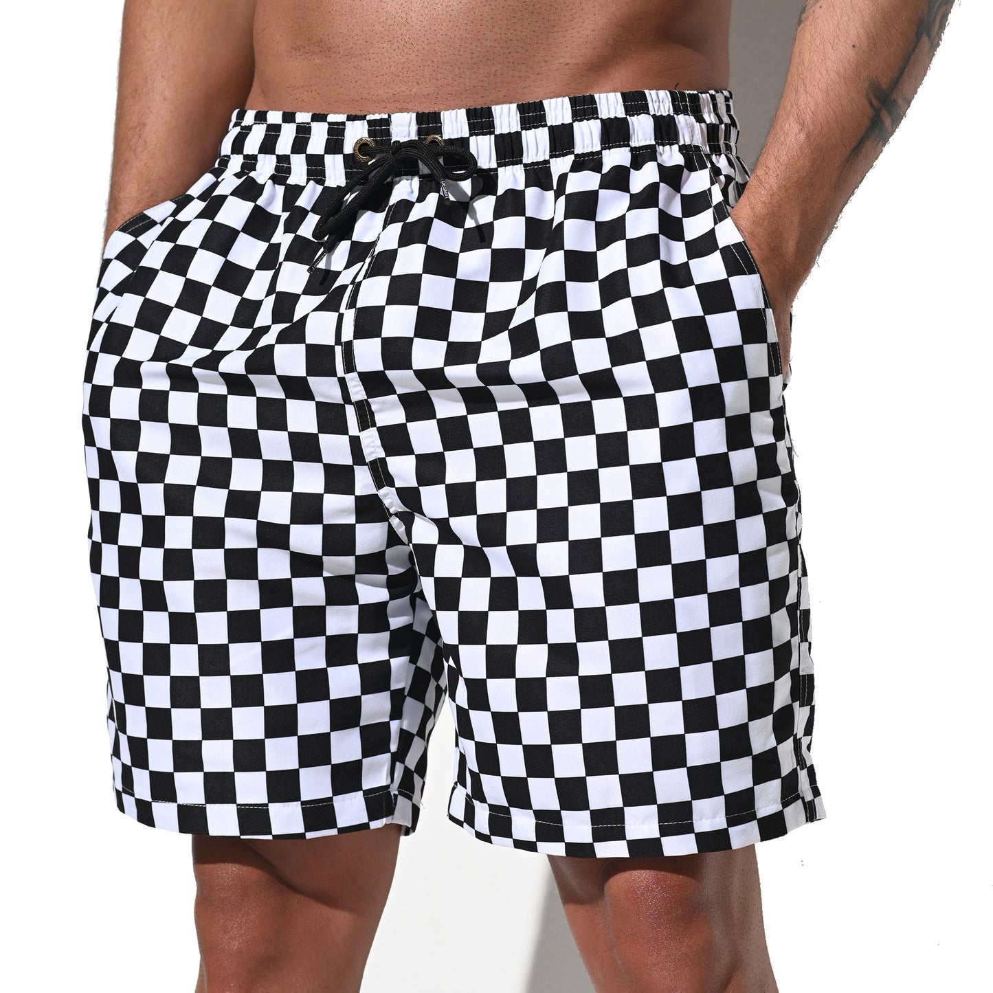 DESMIIT Men's Mid‑Length Plaid Beach Shorts, Soft & Durable Casual Summer Board shorts with Pockets B5240