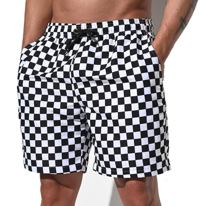 DESMIIT Men's Mid‑Length Plaid Beach Shorts, Soft & Durable Casual Summer Board shorts with Pockets B5240