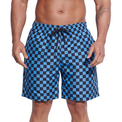 DESMIIT Men's Mid‑Length Plaid Beach Shorts, Soft & Durable Casual Summer Board shorts with Pockets B5240