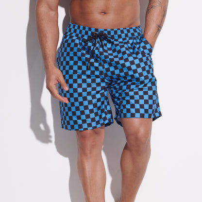 DESMIIT Men's Mid‑Length Plaid Beach Shorts, Soft & Durable Casual Summer Board shorts with Pockets B5240