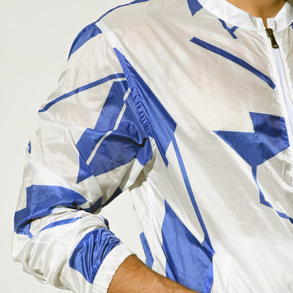 Men's Hooded Long Sleeve Blue Colorblock Sun Protection Jacket, Lightweight Quick Dry Sheer Windproof UV Protection Outerwear B7125