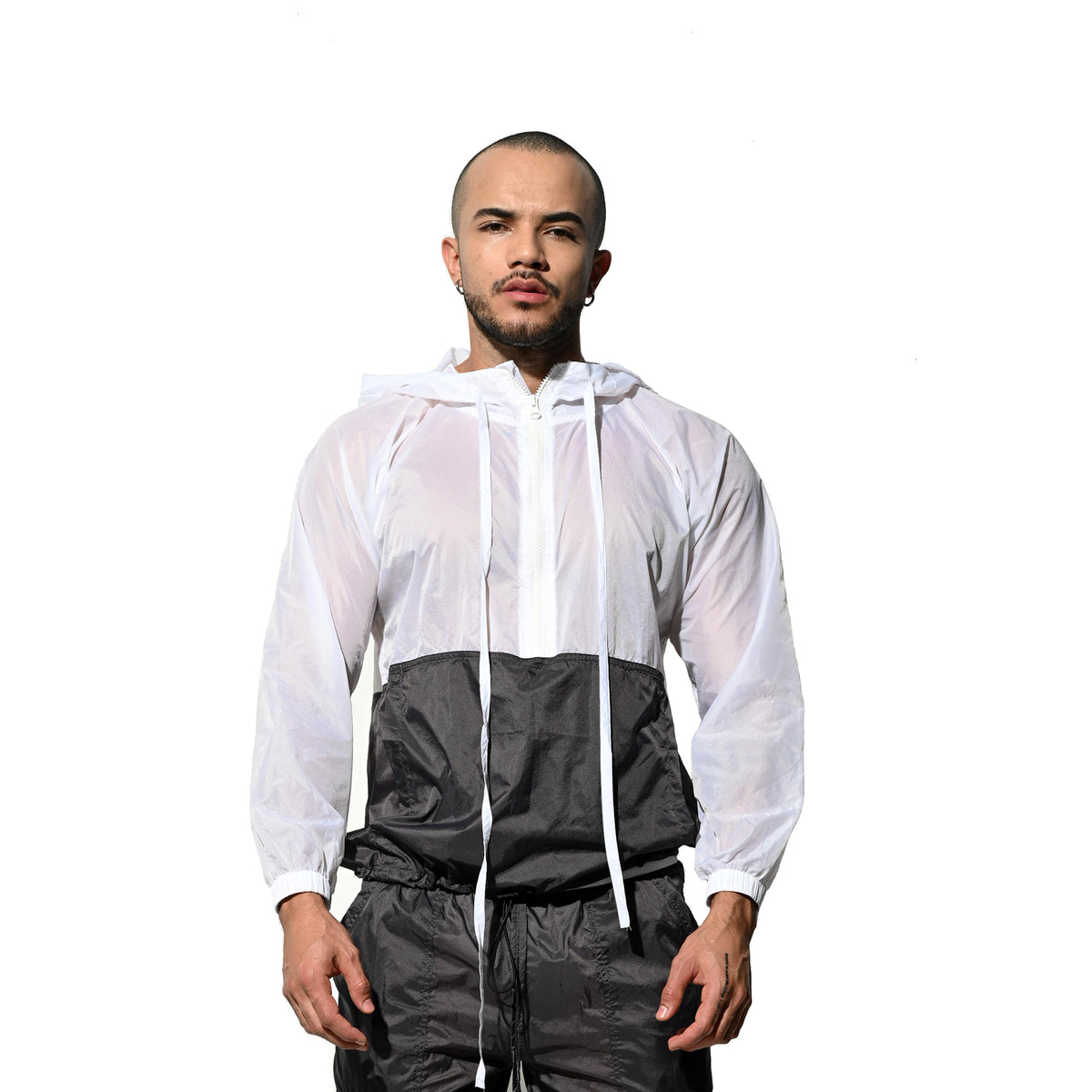Men's Hooded Long Sleeve Sun Protection Jacket, Two-Tone Lightweight Quick Dry Sheer Windproof UV Protection Outerwear B7126