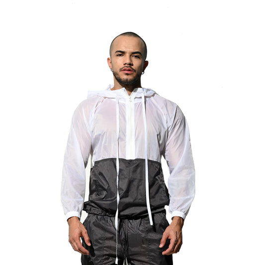 Men's Hooded Long Sleeve Sun Protection Jacket, Two-Tone Lightweight Quick Dry Sheer Windproof UV Protection Outerwear B7126