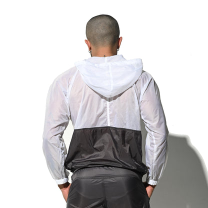 Men's Hooded Long Sleeve Sun Protection Jacket, Two-Tone Lightweight Quick Dry Sheer Windproof UV Protection Outerwear B7126