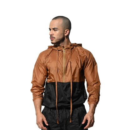 Men's Hooded Long Sleeve Sun Protection Jacket, Two-Tone Lightweight Quick Dry Sheer Windproof UV Protection Outerwear B7126