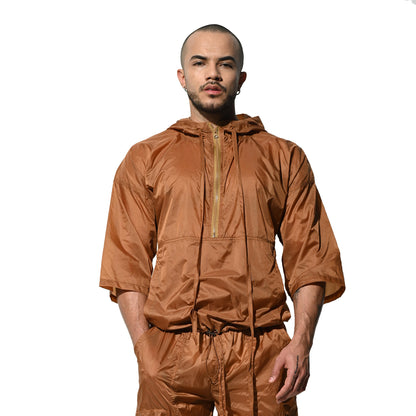 Men's Hooded 3/4 Sleeve Sun Protection Jacket Solid Lightweight Quick Dry Windproof UV Protection Outerwear B7128