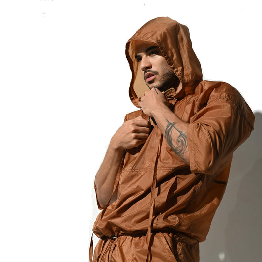 Men's Hooded 3/4 Sleeve Sun Protection Jacket Solid Lightweight Quick Dry Windproof UV Protection Outerwear B7128