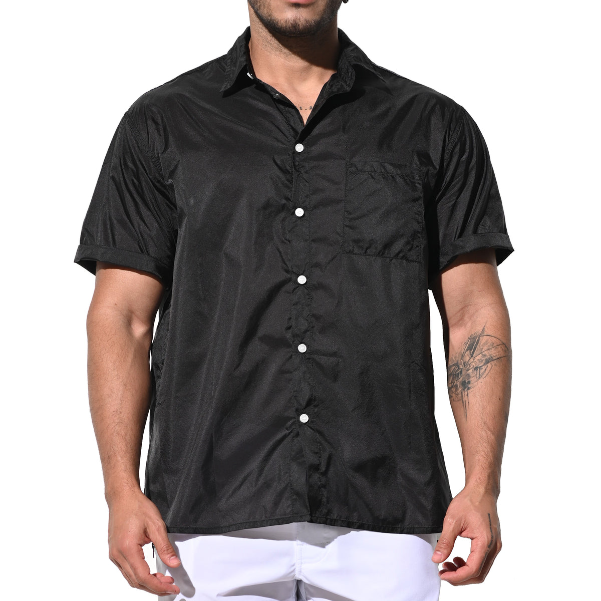 DESMIIT Men's Ultra Thin Semi-Sheer Short Sleeve Button Down Shirt, Loose Fit Nylon Ultra Lightweight UV Protection Vacation Travel Shirt B7241