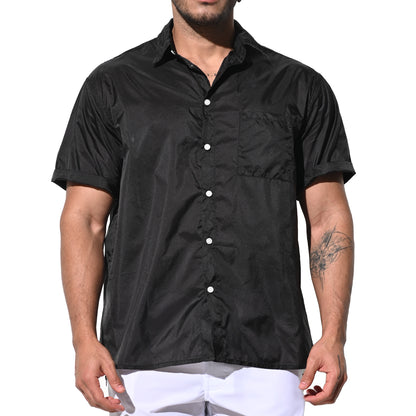DESMIIT Men's Ultra Thin Semi-Sheer Short Sleeve Button Down Shirt, Loose Fit Nylon Ultra Lightweight UV Protection Vacation Travel Shirt B7241