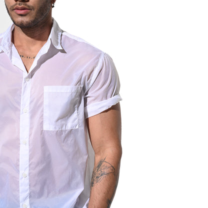 DESMIIT Men's Ultra Thin Semi-Sheer Short Sleeve Button Down Shirt, Loose Fit Nylon Ultra Lightweight UV Protection Vacation Travel Shirt B7241