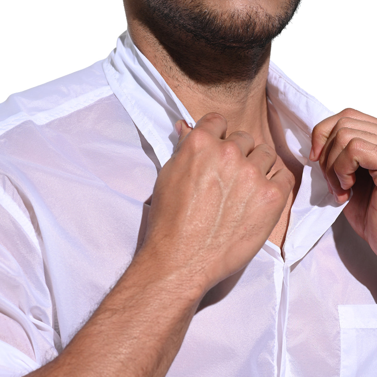 DESMIIT Men's Ultra Thin Semi-Sheer Short Sleeve Button Down Shirt, Loose Fit Nylon Ultra Lightweight UV Protection Vacation Travel Shirt B7241