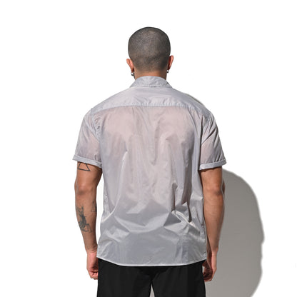 DESMIIT Men's Ultra Thin Semi-Sheer Short Sleeve Button Down Shirt, Loose Fit Nylon Ultra Lightweight UV Protection Vacation Travel Shirt B7241