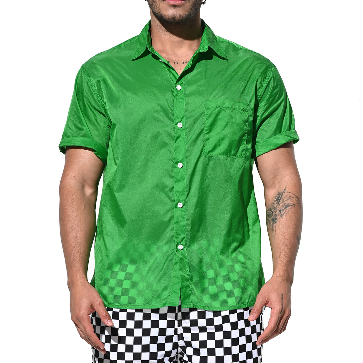 DESMIIT Men's Ultra Thin Semi-Sheer Short Sleeve Button Down Shirt, Loose Fit Nylon Ultra Lightweight UV Protection Vacation Travel Shirt B7241