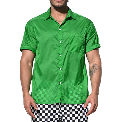 DESMIIT Men's Ultra Thin Semi-Sheer Short Sleeve Button Down Shirt, Loose Fit Nylon Ultra Lightweight UV Protection Vacation Travel Shirt B7241