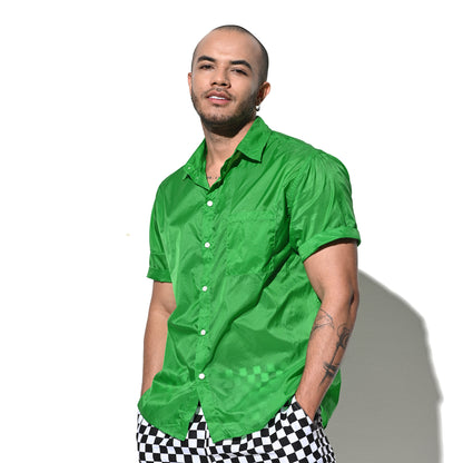 DESMIIT Men's Ultra Thin Semi-Sheer Short Sleeve Button Down Shirt, Loose Fit Nylon Ultra Lightweight UV Protection Vacation Travel Shirt B7241