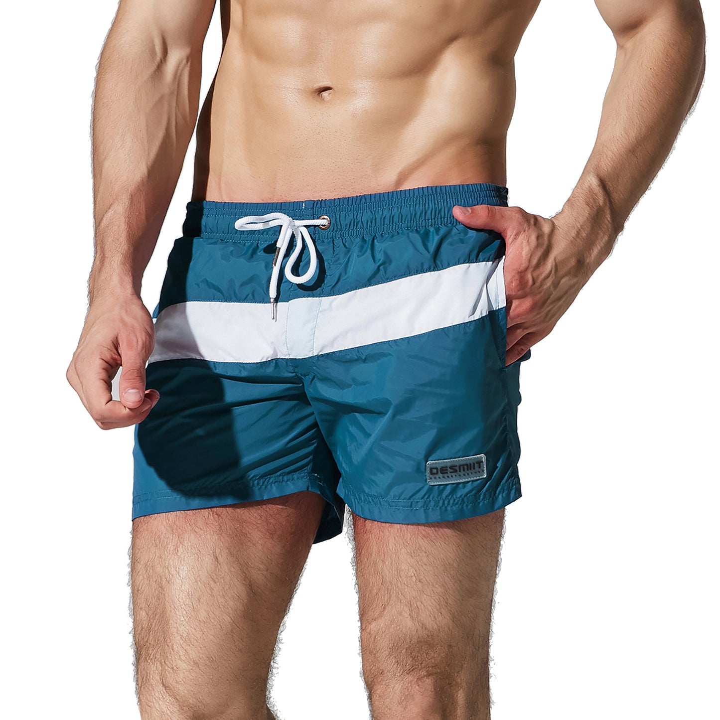 DESMIIT Men's Light Pocket Board Shorts Drawstring Swimming Beachwear Also for  Gym surf Three-way shorts S710