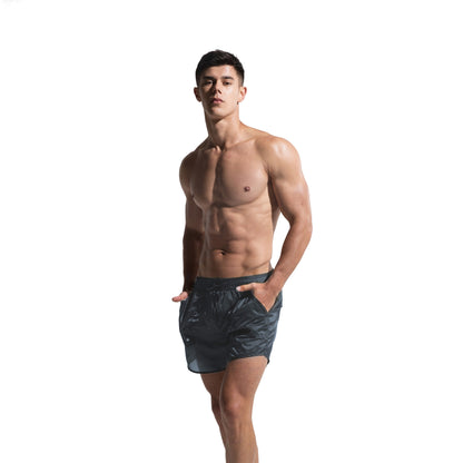 DESMIIT Men's Ultra-Thin Portable Semi-Sheer Shiny Fabric Quick Dry Swim Board Shorts, Breathable Beach Shorts S727