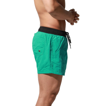 Men's Lightweight Quick-Dry Board Shorts Drawstring Patch Design Swim Trunks with Pockets S6016