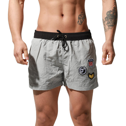 Men's Lightweight Quick-Dry Board Shorts Drawstring Patch Design Swim Trunks with Pockets S6016