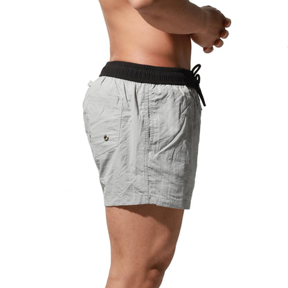 Men's Lightweight Quick-Dry Board Shorts Drawstring Patch Design Swim Trunks with Pockets S6016