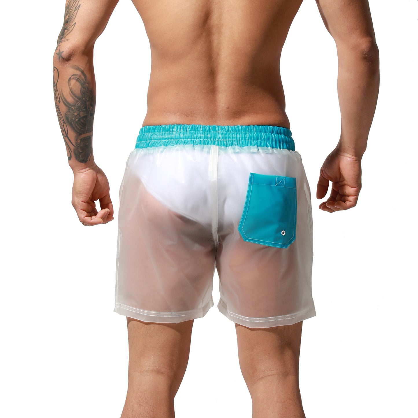 DESMIIT Men's Solid Transparent Fashion Rain Travel Clothing PVC Shorts Board Shorts S7071