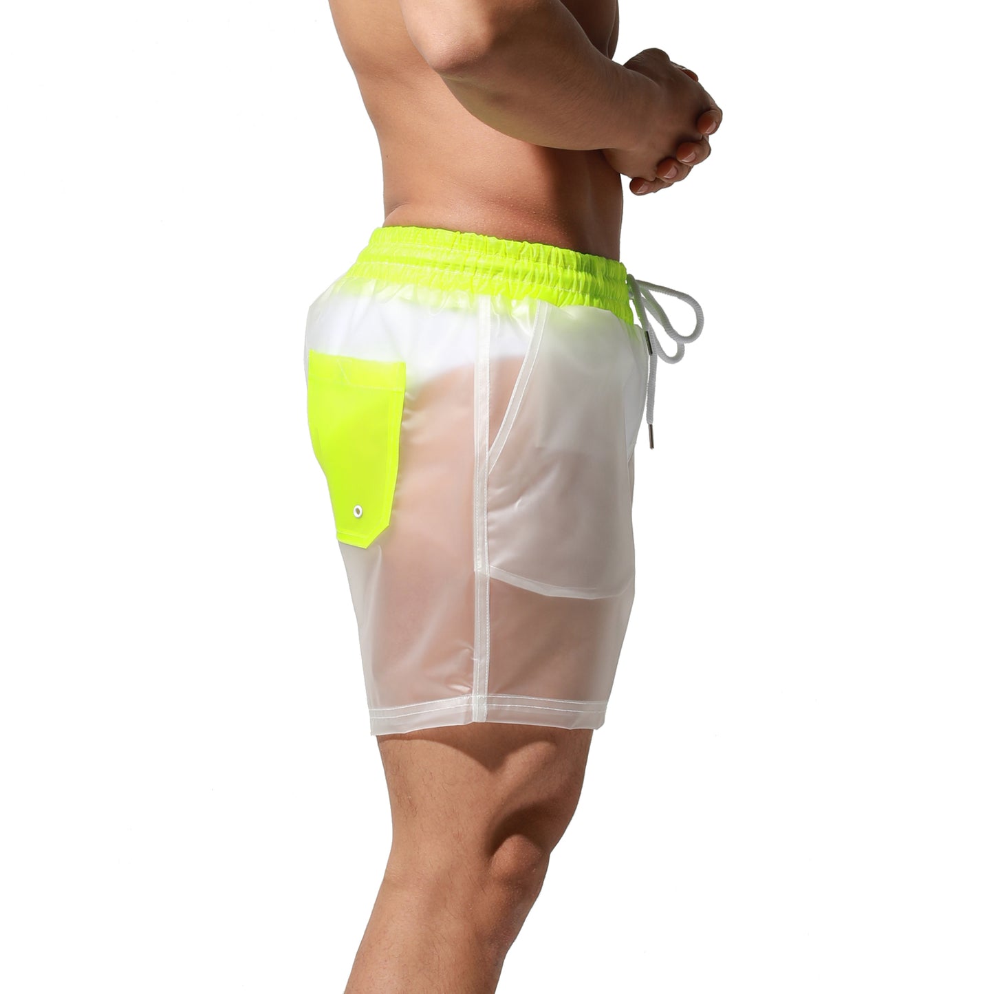 DESMIIT Men's Solid Transparent Fashion Rain Travel Clothing PVC Shorts Board Shorts S7071