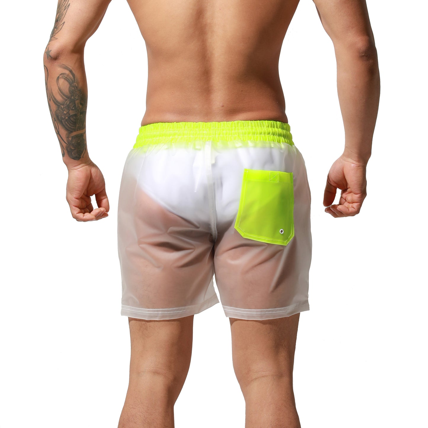 DESMIIT Men's Solid Transparent Fashion Rain Travel Clothing PVC Shorts Board Shorts S7071