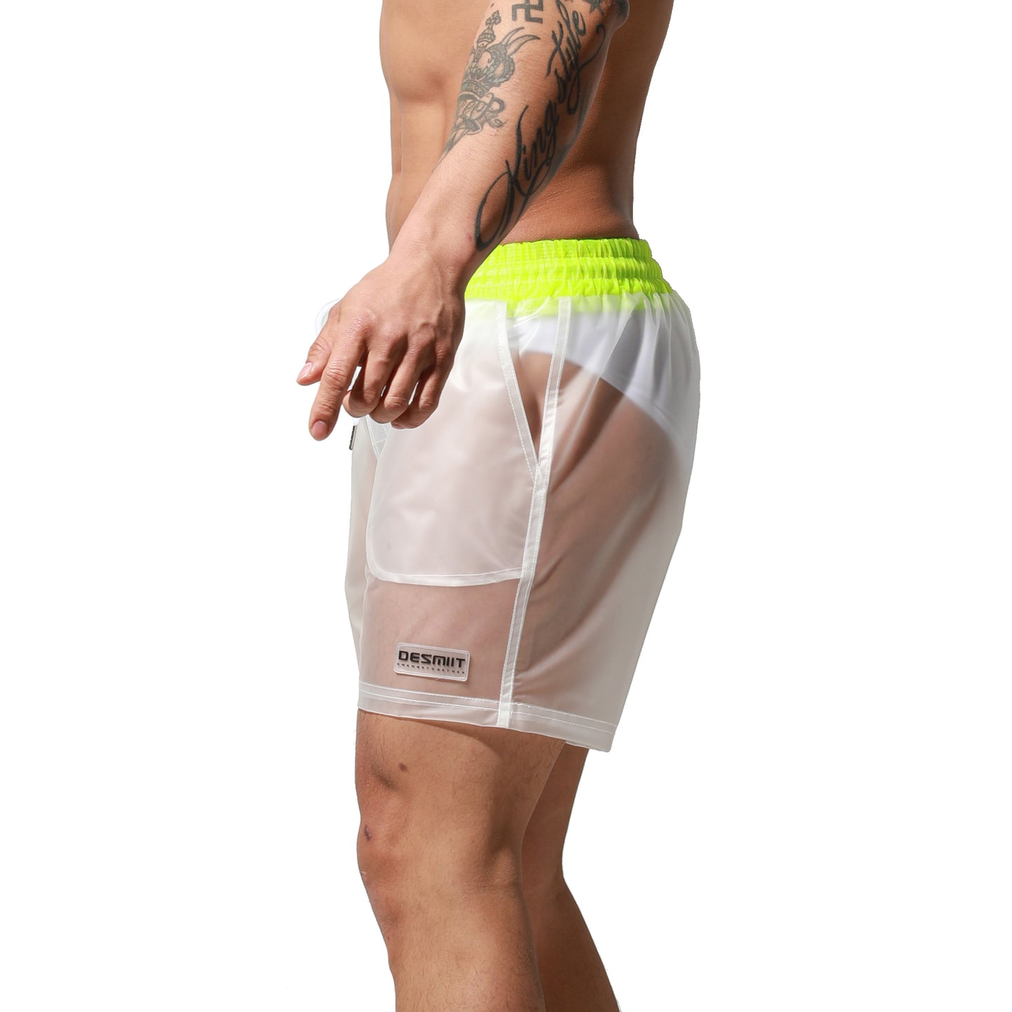 DESMIIT Men's Solid Transparent Fashion Rain Travel Clothing PVC Shorts Board Shorts S7071