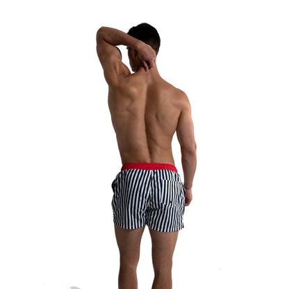 Men's Vertical Stripes Drawstring Board Shorts | Quick-Dry Portable Sports Swimwear with Pockets S612