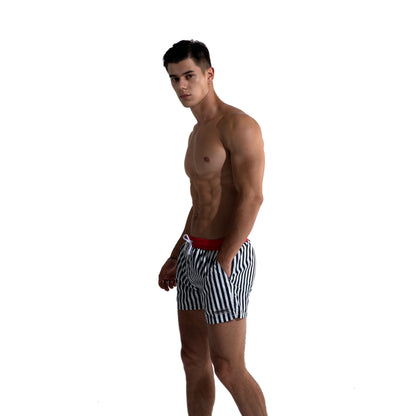 Men's Vertical Stripes Drawstring Board Shorts | Quick-Dry Portable Sports Swimwear with Pockets S612