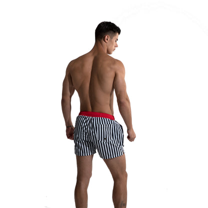Men's Vertical Stripes Drawstring Board Shorts | Quick-Dry Portable Sports Swimwear with Pockets S612