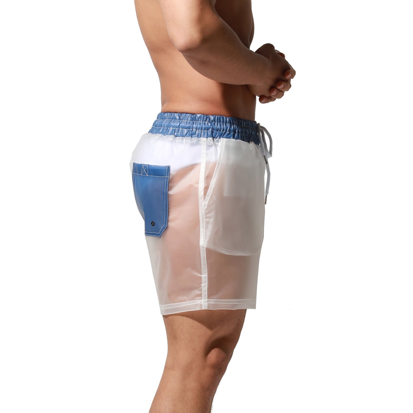 DESMIIT Men's Solid Transparent Fashion Rain Travel Clothing PVC Shorts Board Shorts S7071