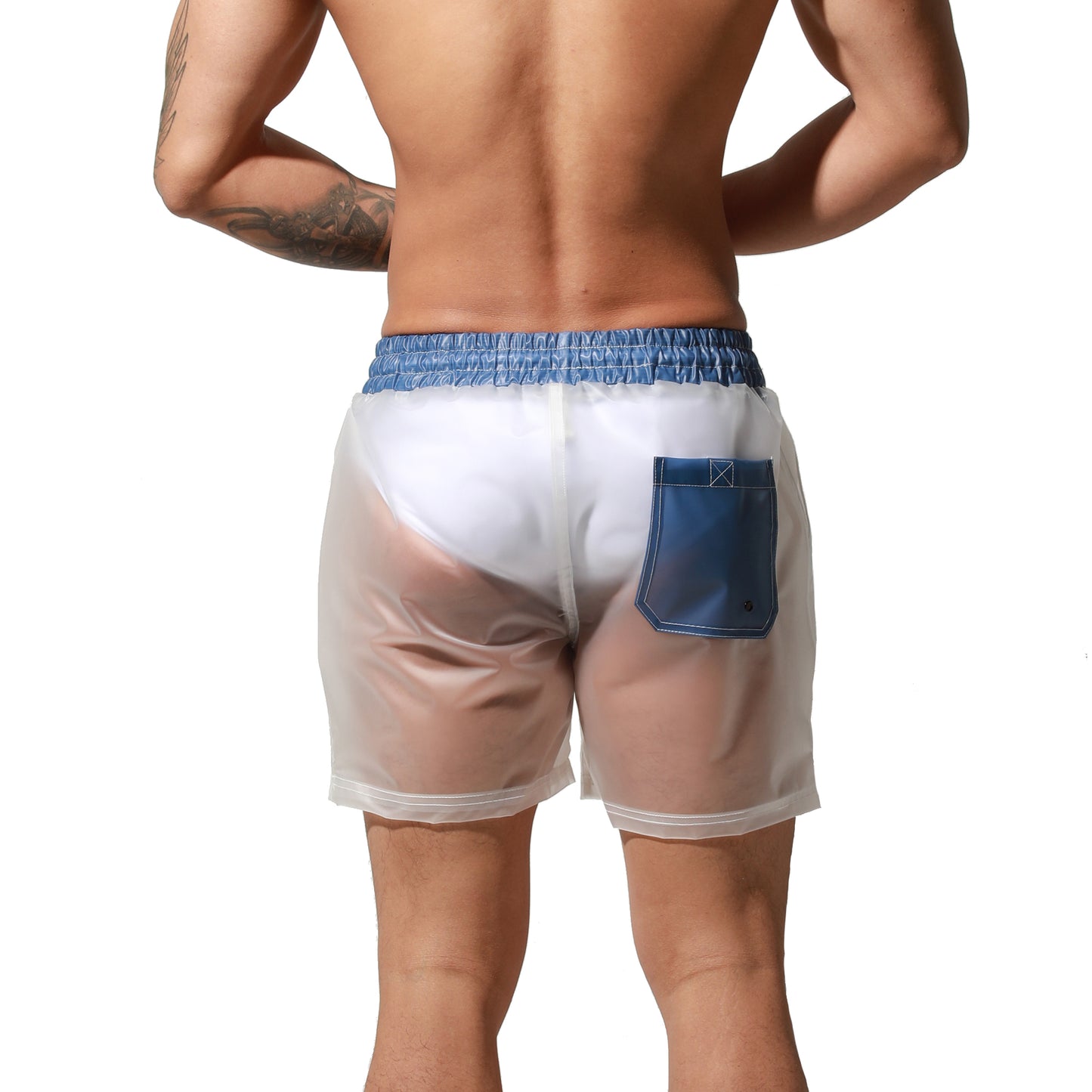 DESMIIT Men's Solid Transparent Fashion Rain Travel Clothing PVC Shorts Board Shorts S7071