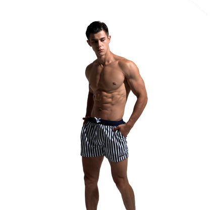 Men's Vertical Stripes Drawstring Board Shorts | Quick-Dry Portable Sports Swimwear with Pockets S612