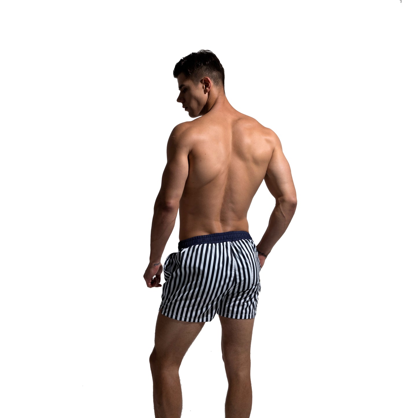 Men's Vertical Stripes Drawstring Board Shorts | Quick-Dry Portable Sports Swimwear with Pockets S612