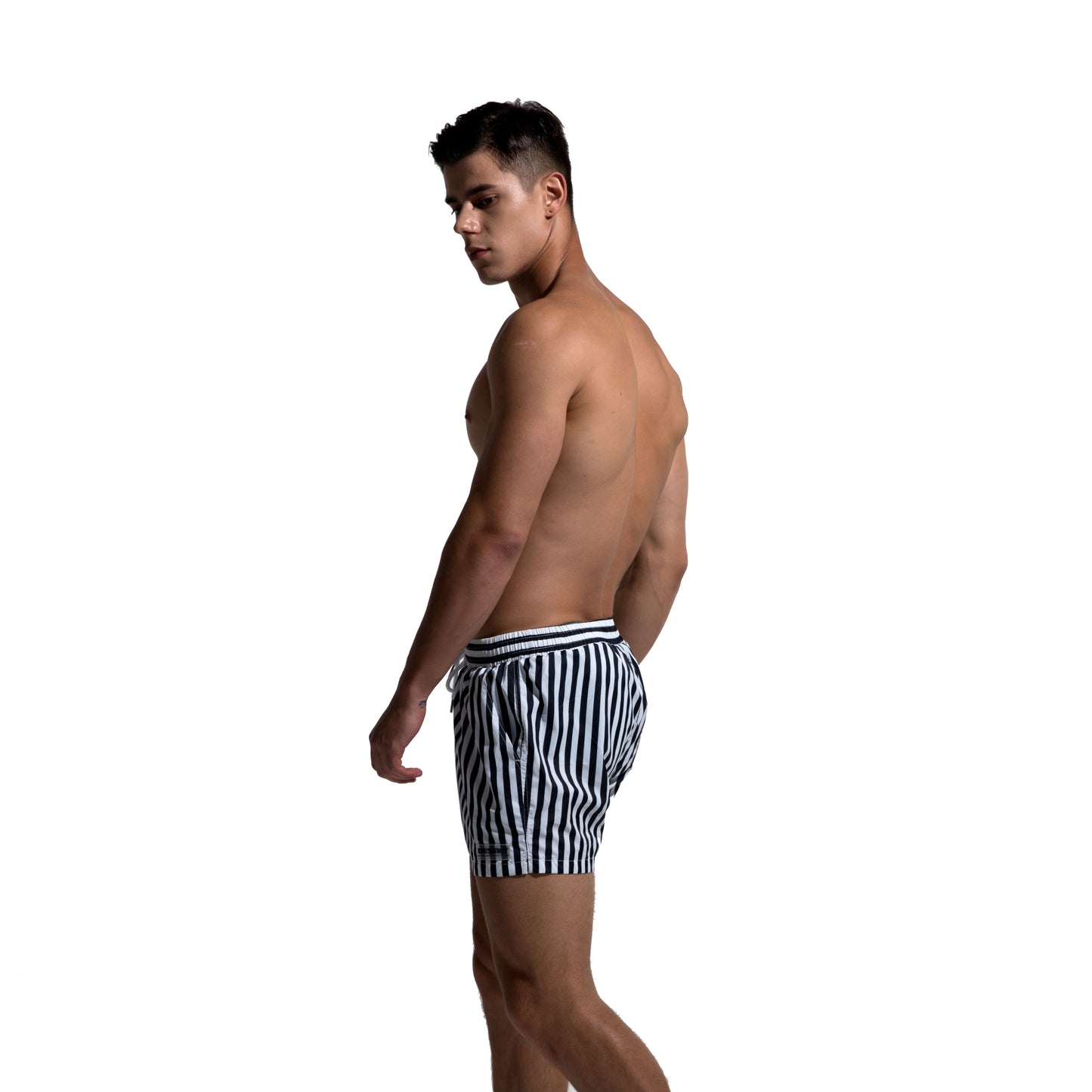 DESMIIT Men's Navy Stripe Lined Board Shorts with Pocket S613