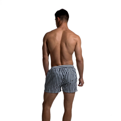 Men's Vertical Stripes Drawstring Board Shorts | Quick-Dry Portable Sports Swimwear with Pockets S612