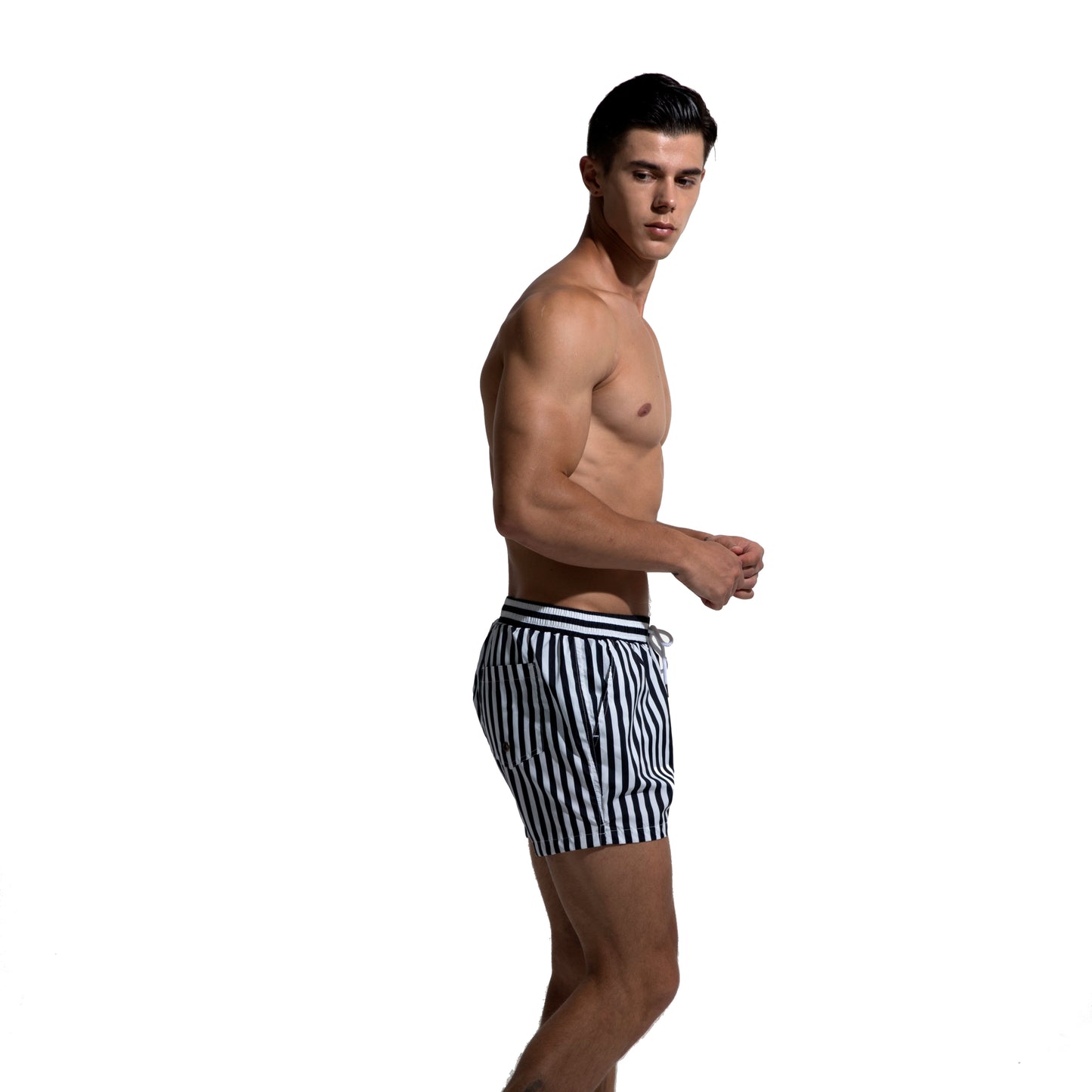 DESMIIT Men's Navy Stripe Lined Board Shorts with Pocket S613