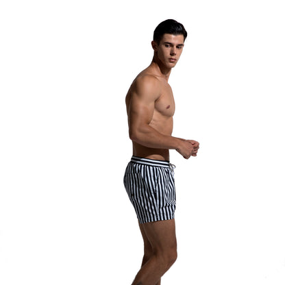 DESMIIT Men's Navy Stripe Lined Board Shorts with Pocket S613