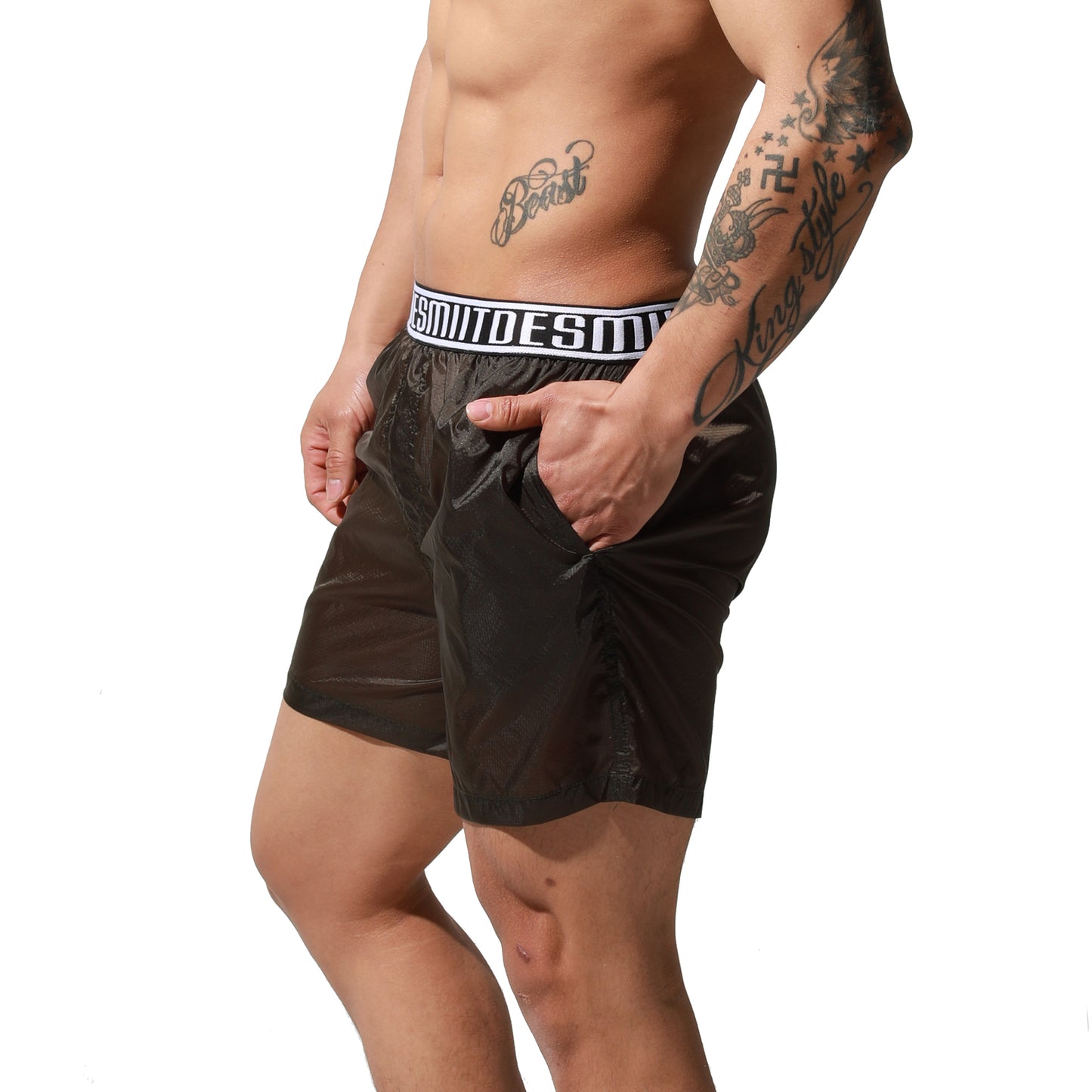 DESMIIT Men's Translucent Shorts Easy Take Thin Loose Holiday Swimwear Board Shorts S7072