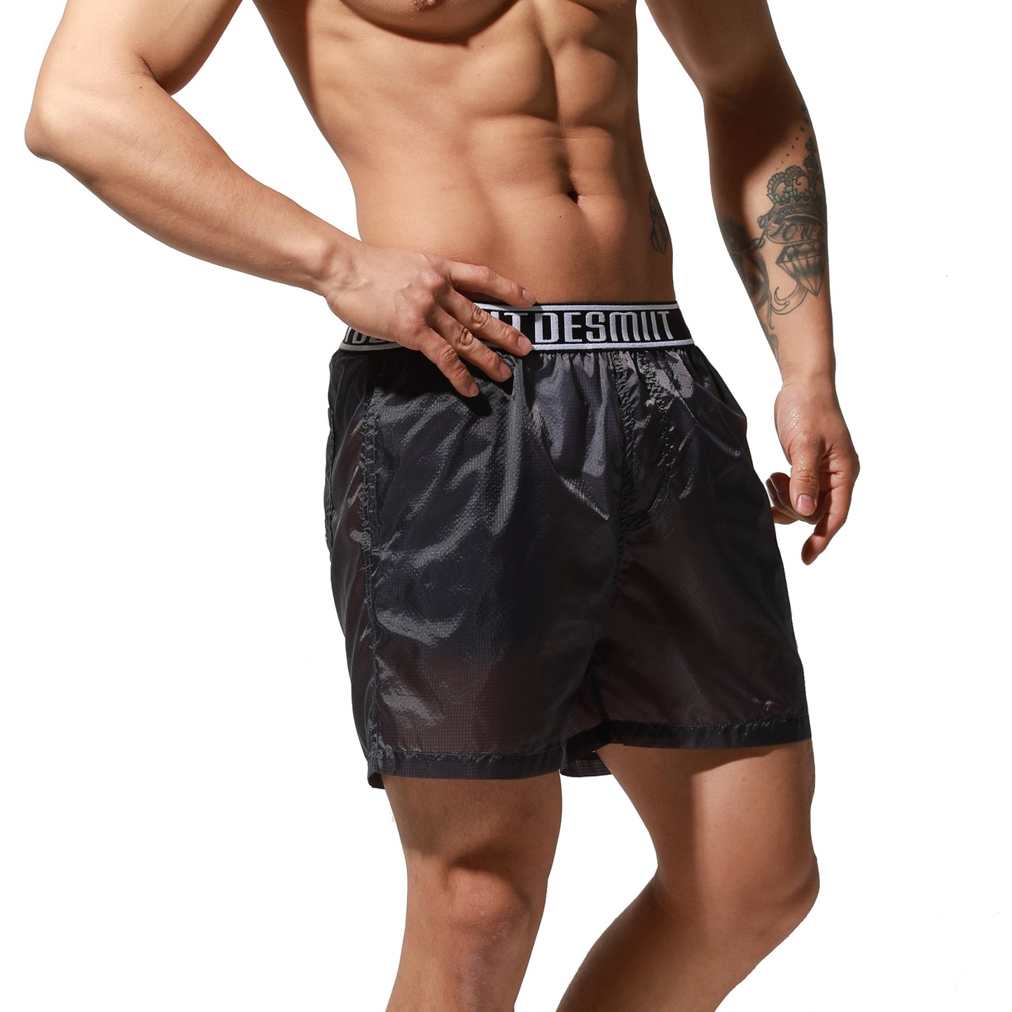 DESMIIT Men's Translucent Shorts Easy Take Thin Loose Holiday Swimwear Board Shorts S7072