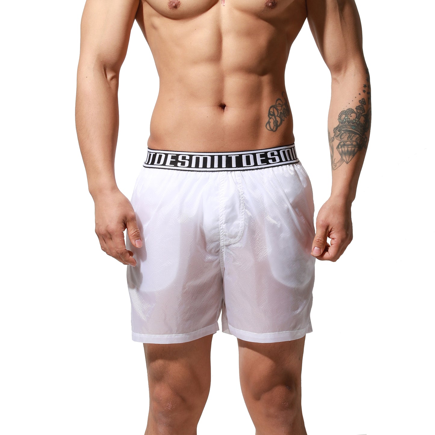 DESMIIT Men's Translucent Shorts Easy Take Thin Loose Holiday Swimwear Board Shorts S7072