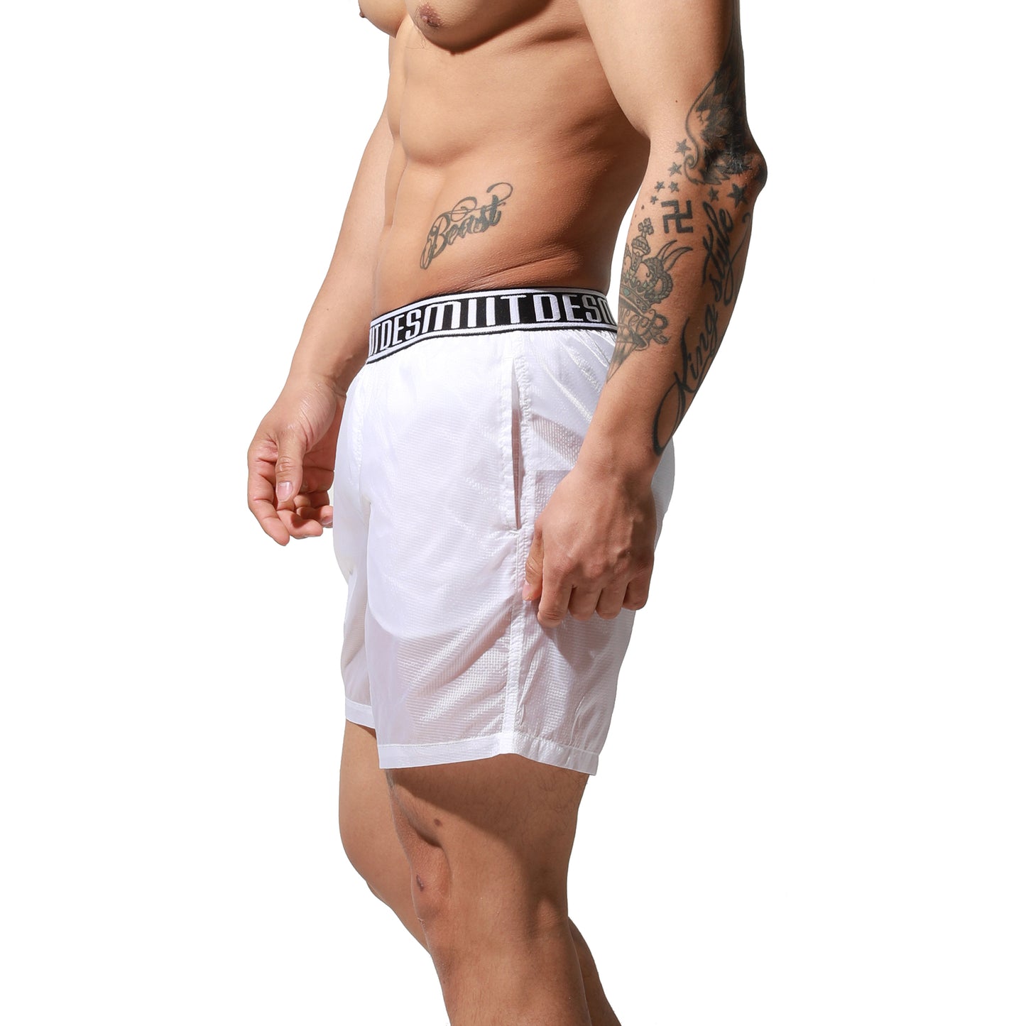 DESMIIT Men's Translucent Shorts Easy Take Thin Loose Holiday Swimwear Board Shorts S7072