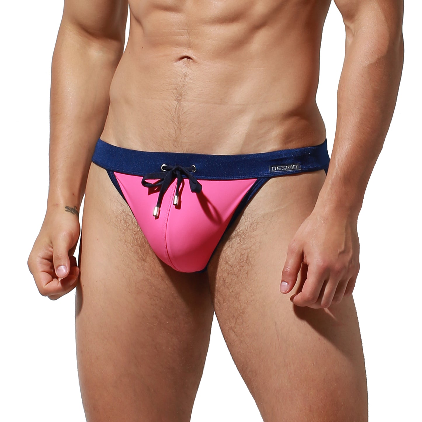 DESMIIT Men's Low Rise Micro Bikini Swim Briefs with Cup - Quick Dry Tight Bathing Suit for Swimming & Hot Spring S3937