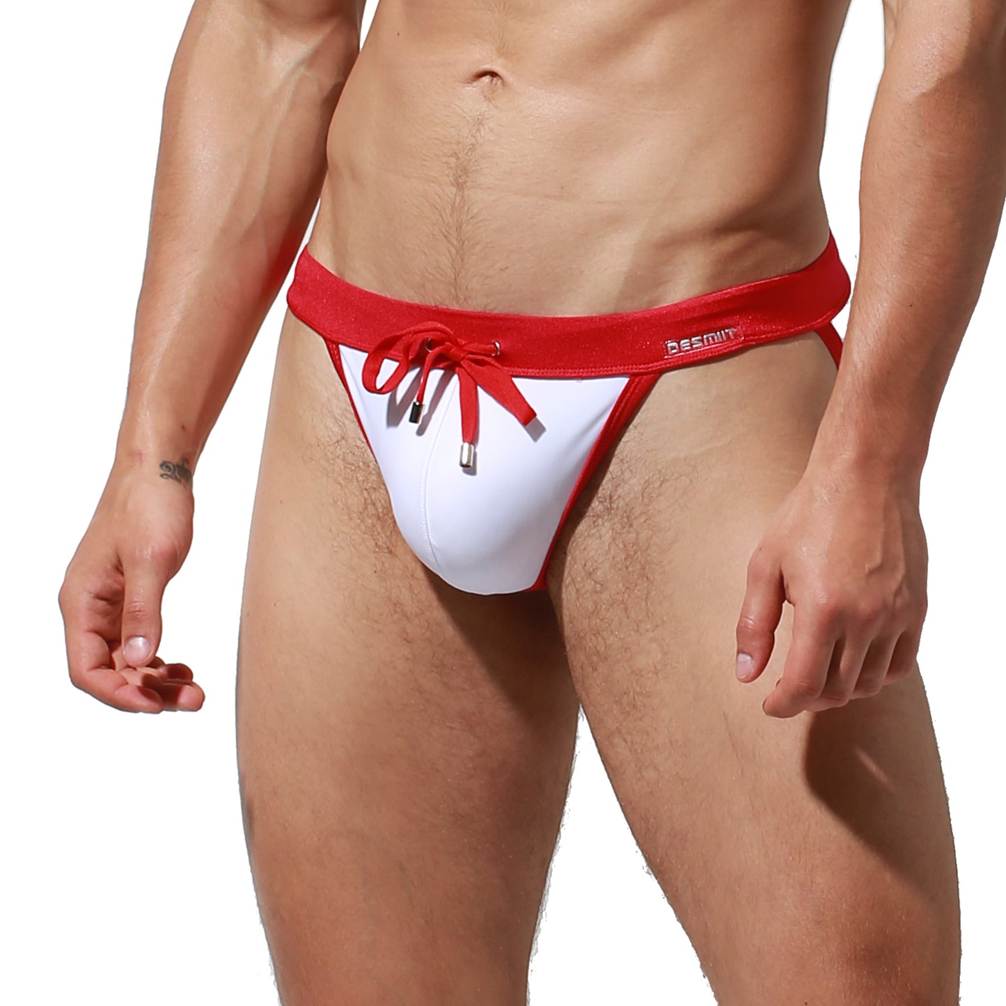DESMIIT Men's Low Rise Micro Bikini Swim Briefs with Cup - Quick Dry Tight Bathing Suit for Swimming & Hot Spring S3937